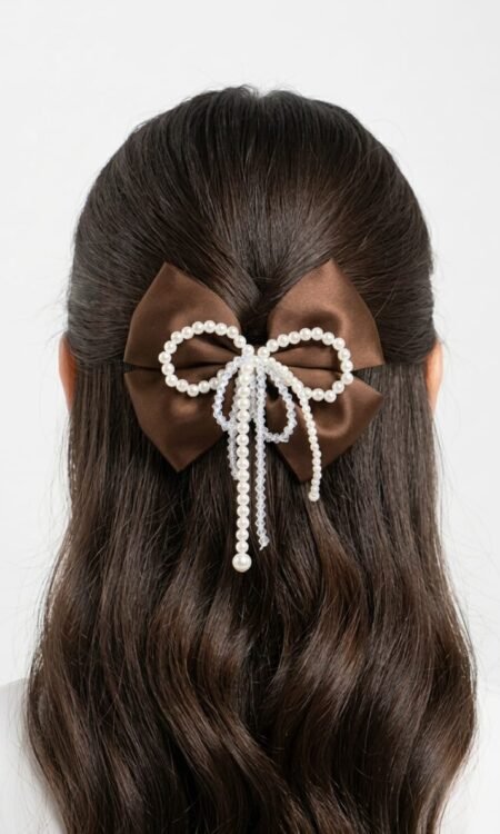 Premium Whimsical Satin Bow & Pearlescent Hair Barrette
