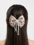 Premium Whimsical Satin Bow & Pearlescent Hair Barrette