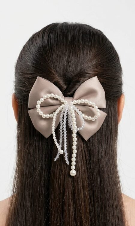 Premium Whimsical Satin Bow & Pearlescent Hair Barrette