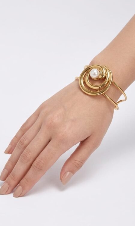 Premium Sculptural Pearl Swirl Wire Cuff Bracelet