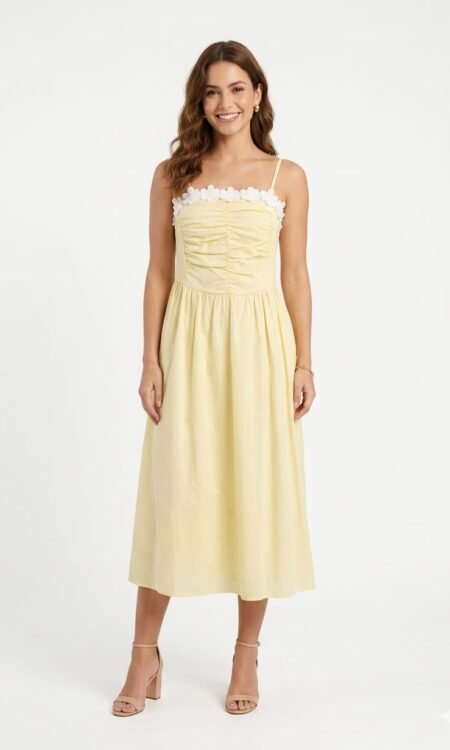 Lemon cotton tiered midi dress