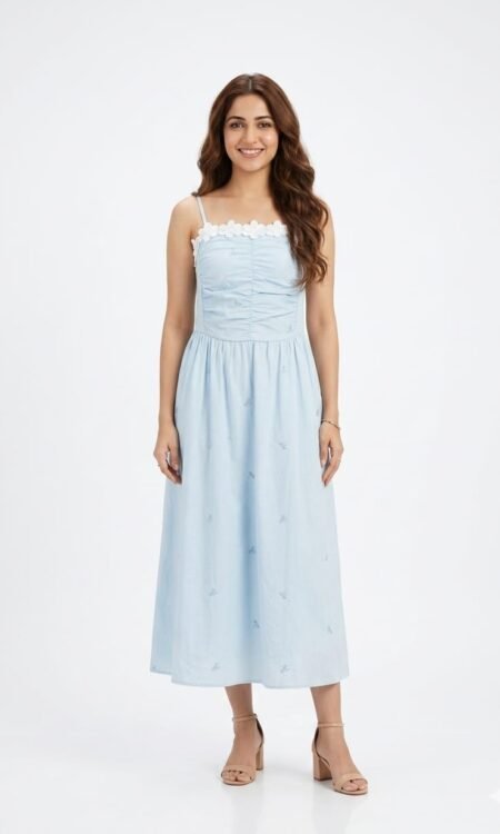 Sky Blue Cotton Midi Dress