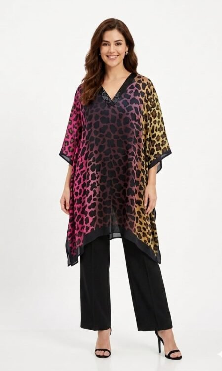 Multicolor Animal Print Chiffon Kaftan