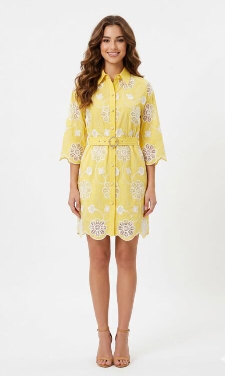 buttercup yellow Schiffli shirt dress