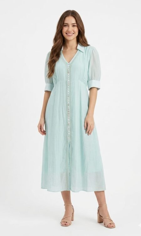 ivory floral Schiffli shirt dress