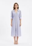 lavender button-down slub-cotton midi dress