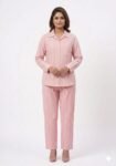 dusty rose pink vertical-stripe cotton co-ord set