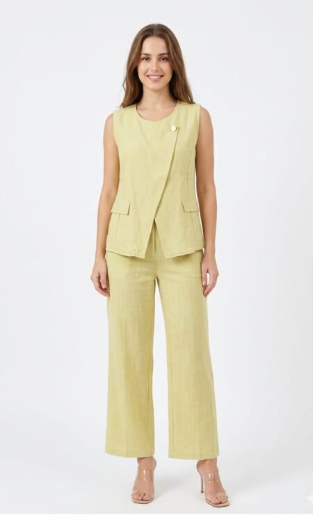lemon mint asymmetrical vest and trouser cord set