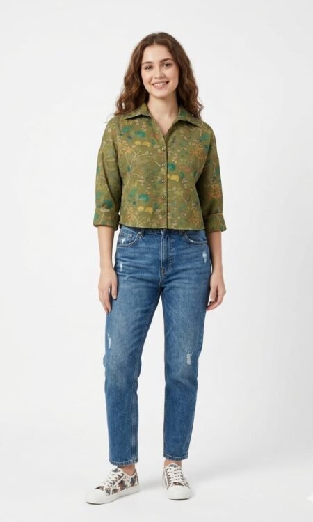 Premium Botanical Crop Shirt