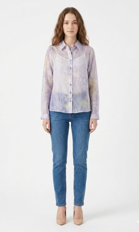 Premium Periwinkle / Lilac Crinkle Cotton Midi Shirt