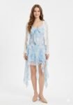 Premium Renaissance Floral Brocade Square-Neck Dress (Regal Blue & Gold)