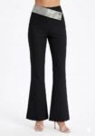 Premium Rhinestone Asymmetric Waist Bell-Bottom Party Pants (Midnight Black)