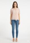 Premium Embroidered Sheer Chiffon Tie-Neck Blouse (Blush Pink)