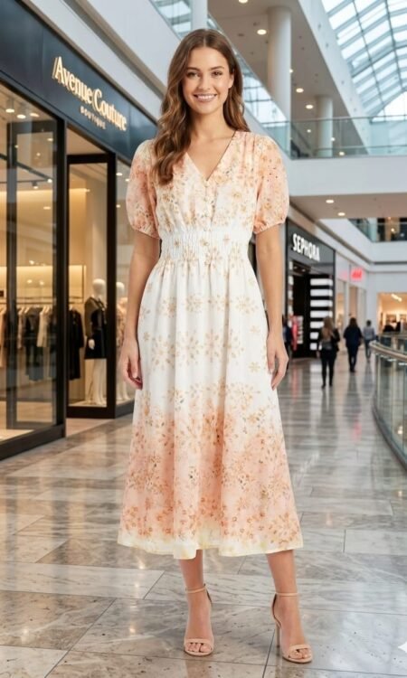 Orange And White Cotton Dress