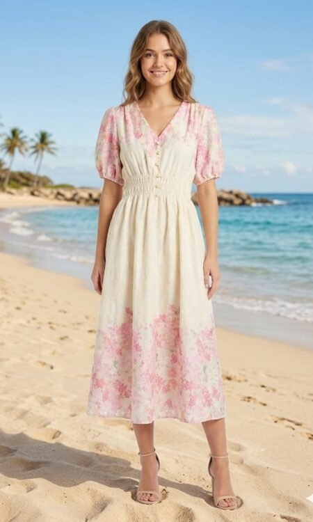White And Light Pink Cotton Dress
