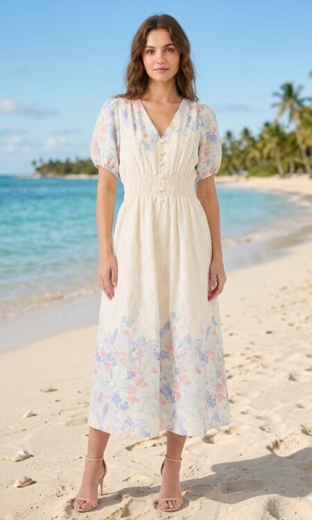 White And Blue Cotton Dress