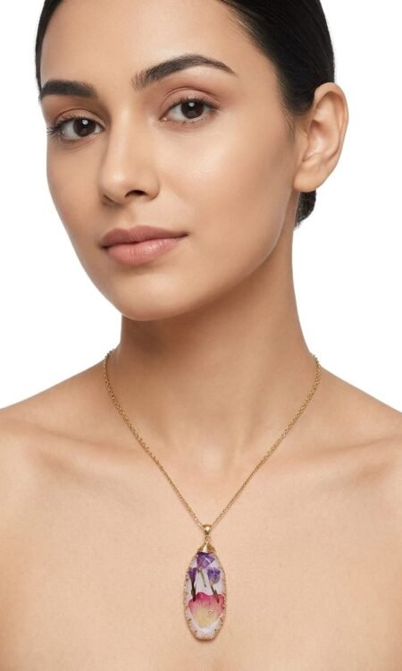 Premium Anti Tarnish Pressed Real Flower Resin Pendant Necklace