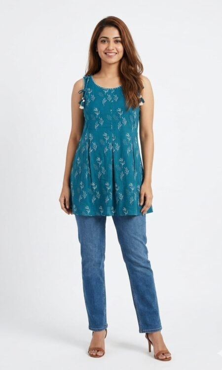 Premium Bohemian Paisley Short Sleeveless Kurti