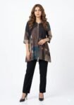 Premium Indigo Teal Whimsical A-Line Short Kurti