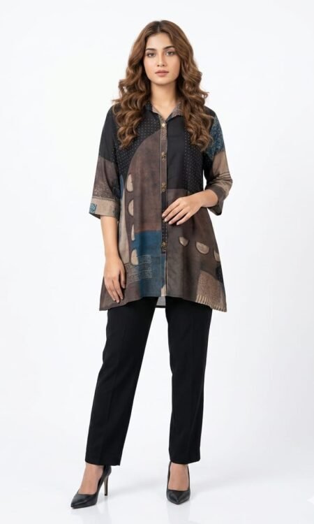 Premium Indigo Teal Whimsical A-Line Short Kurti