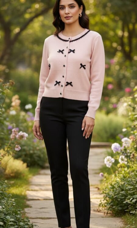 Premium Whimsical Bow-Accent Knit Cardigan