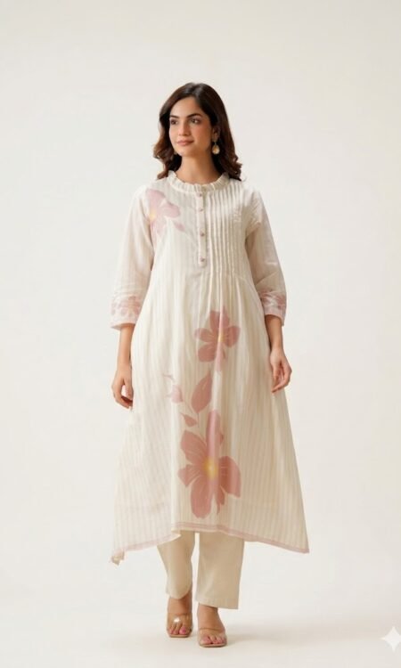 White Floral Print Kurta Set