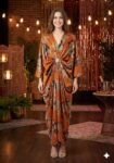 Rust-Orange Vintage Floral Ruched Kaftan Maxi Dress
