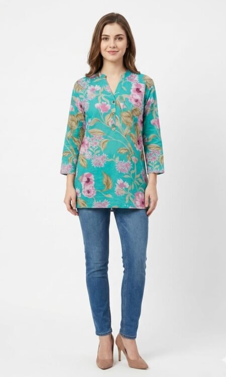 Sky Blue Print Short Kurti