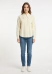 Cream-Ivory Cotton Tailored Shirt with Over-Sized & Eyelet Sleeves