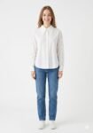 Premium Crisp White Cotton Tailored Shirt with Over-Sized Lace Collar & Eyelet