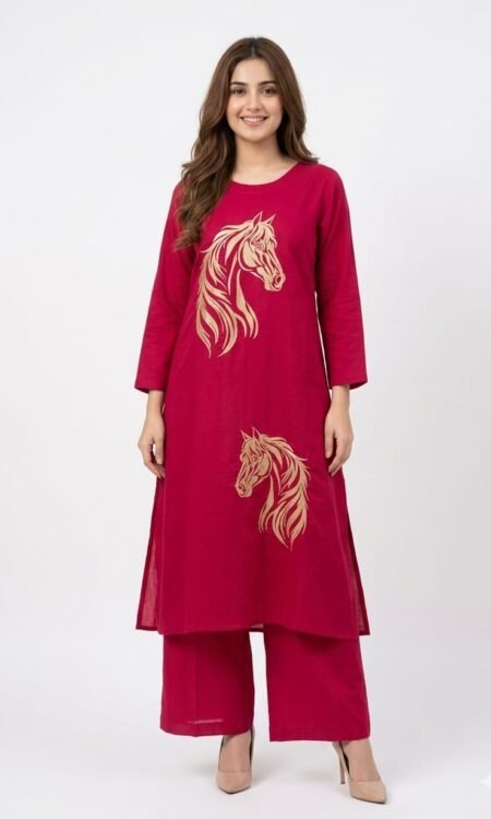 Regal Gold Horse Embroidered Kurta