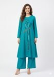 Turkish-Blue Cotton-Linen A-Line Co-Ord Set