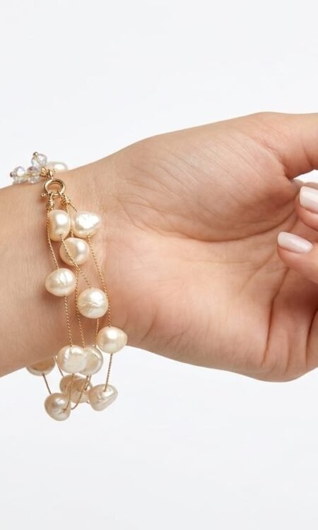 Premium Multi-Strand Baroque Pearl & Crystal Floating Delicate Bracelet