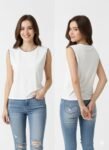 Sleeveless White Top with Contrast Blanket-Stitch