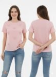 Premium Pastel Pink Knit Tee with 3D Organza Floral Appliques