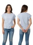 Premium Powder-Blue Hosiery Tee with Cuffed Sleeves and Waist Cinching