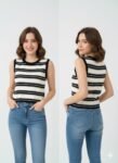 Premium Multi-Tone Striped Sleeveless Knit Vest Top