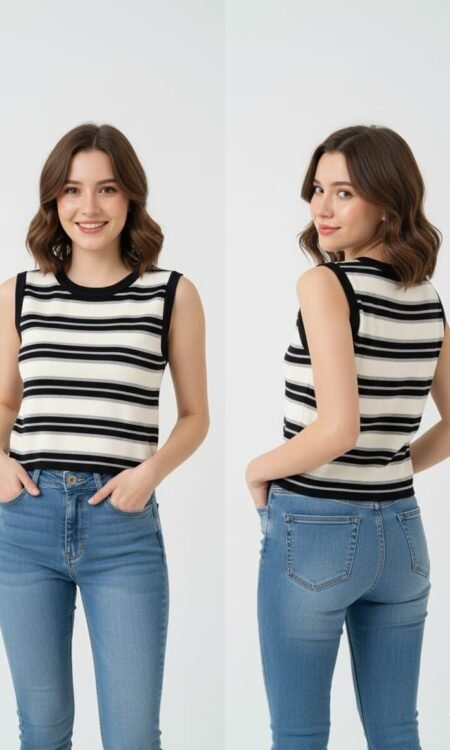 Premium Multi-Tone Striped Sleeveless Knit Vest Top