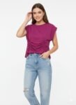 Magenta-Berry Ruched Muscle-Tee Top