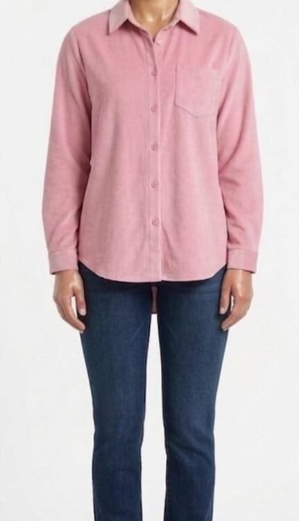 Rose-Pink Fine Velour Button-Down Utility Shirt