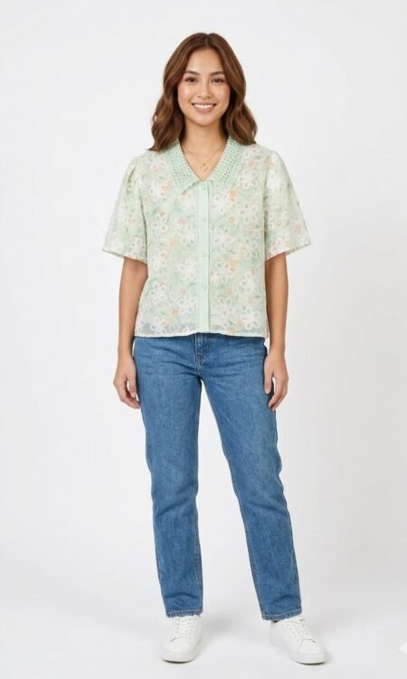 Mint Green Embroidered Organza Utility Shirt