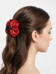 Satin Red Polka-Dot Rose Fabric Hair Clutcher