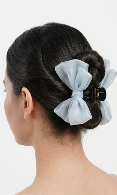 Organza Sky Blue Bow Fabric Hair Clutcher