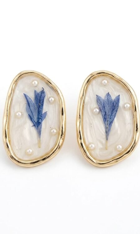 Anti-Tarnish Resin Art Botanical Stud Earrings