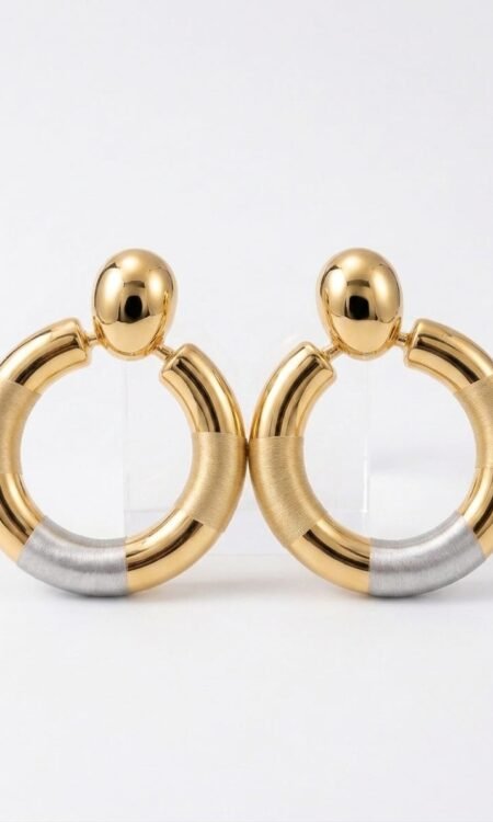 Anti-Tarnish Dual-Tone Thread-Wrapped Door-Knocker Hoop Earrings