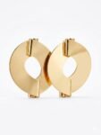 Anti-Tarnish Gold Architectural Folded Disc Statement Earrings