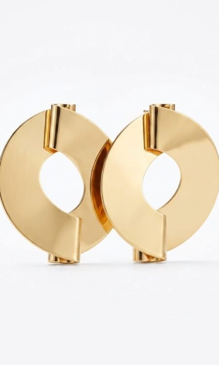 Anti-Tarnish Gold Architectural Folded Disc Statement Earrings
