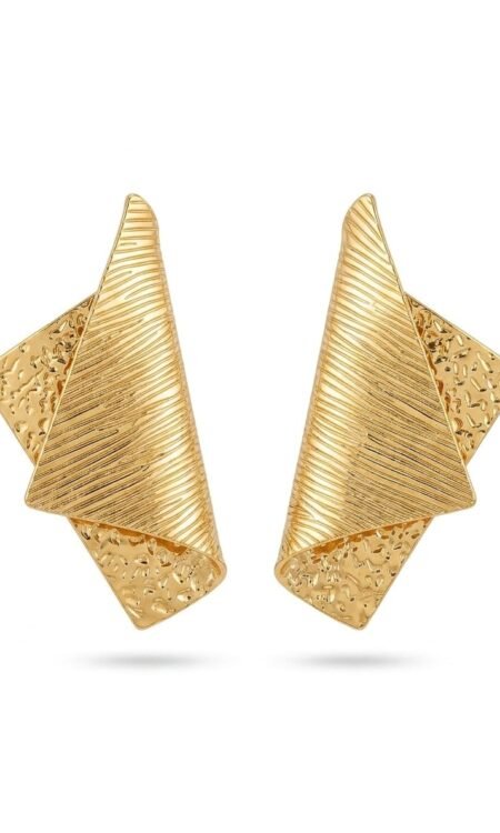 Anti-Tarnish Gold Origami Textured Statement Stud Earrings