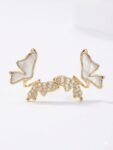 Anti-Tarnish Mother-of-Pearl & Baguette Crystal Twin Butterfly Ear Climbers