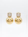 Anti-Tarnish Gold Geometric Cushion-Cut Crystal & Orb Drop Earrings